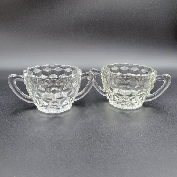 Vintage Sugar Bowls Cubist Cube Clear Glass Serving Kitchen Candy Dish Read - Picture 1 of 14